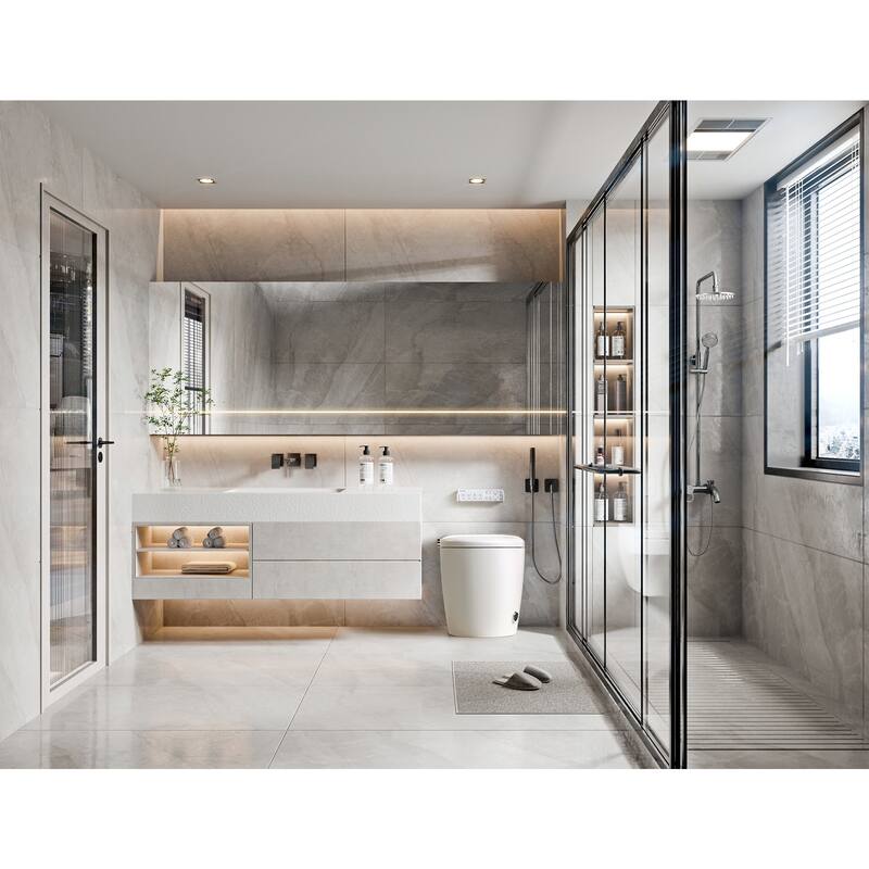 Madrid Smart Toilet Bidet Combo in White with LED Display, Off-Seat Auto Flush, Auto Open & Close Lid, Foot Sensor Operation