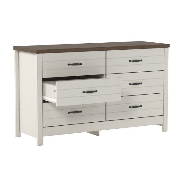 Lancaster Farmhouse Oak Top 6-Drawer Dresser, Ivory - Bed Bath