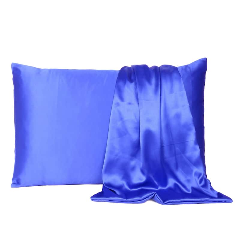 HomeRoots Royal Blue Dreamy Set Of 2 Silky Satin Standard Pillowcases - Blue - Twin
