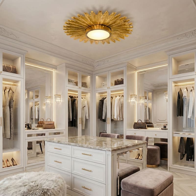 Parrot Uncle 22-inch Retro Gold Sunburst LED Flush Mount Ceiling Light