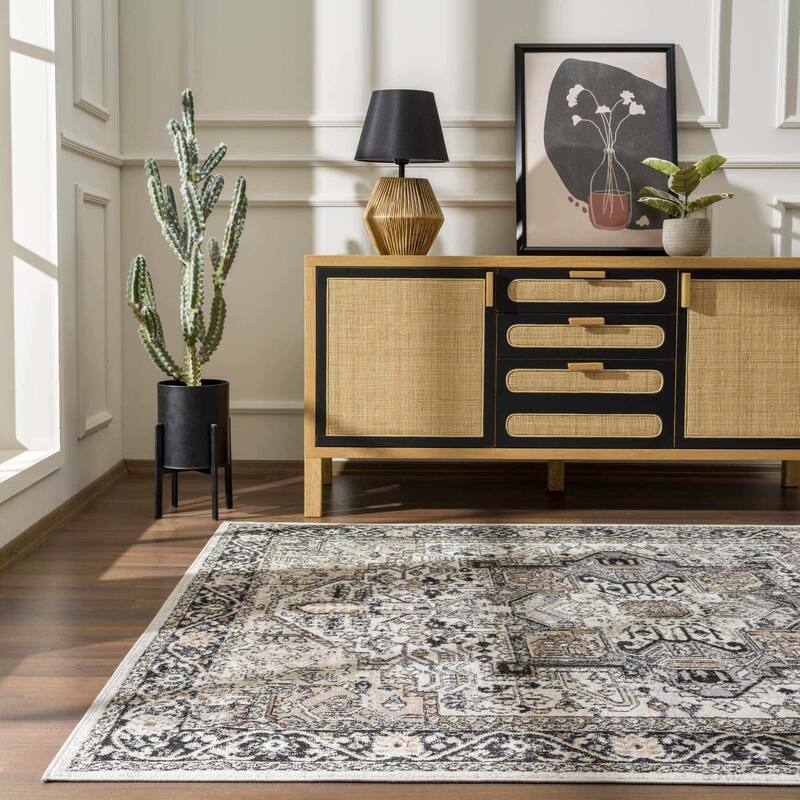 Hauteloom Cabacungan Hallway, Kitchen Machine Washable Runner Rug - Black, Taupe, Peach - 2'7" x 7'3"