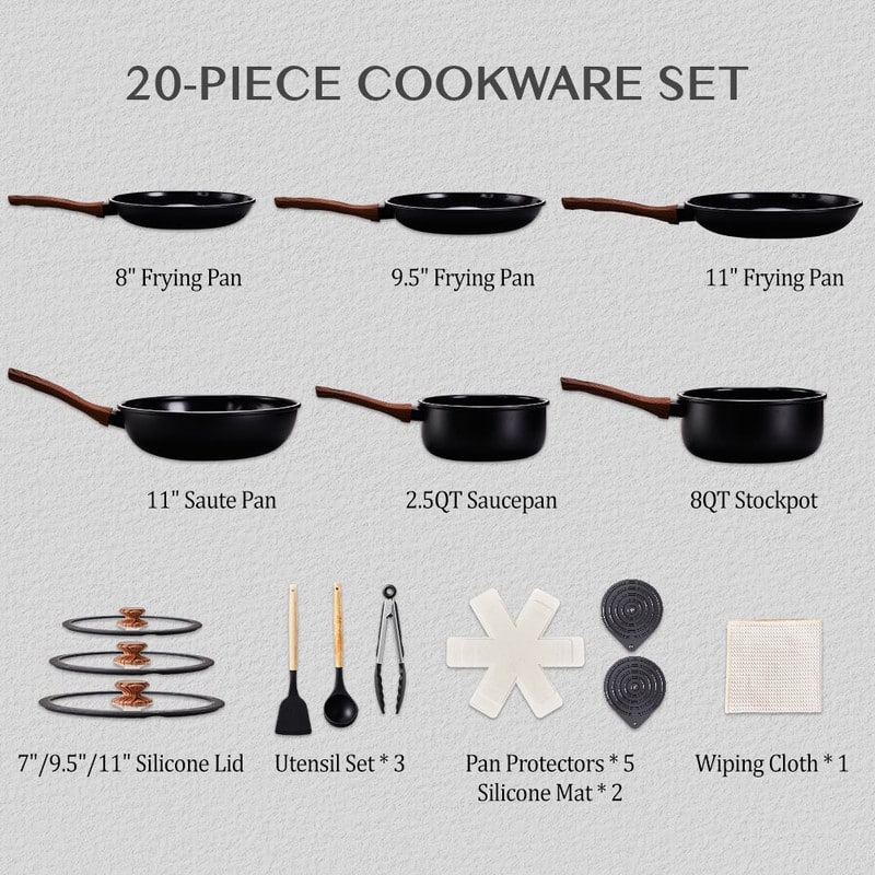 20 Pcs Nonstick Pots And Pans Set Cast Aluminum Cookware Set