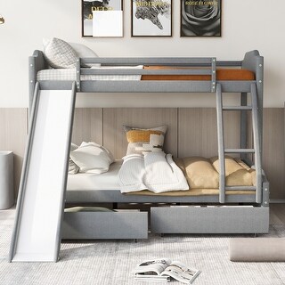 Twin over Full Size Upholstered Bunk Bed with Two Drawers - Bed Bath ...