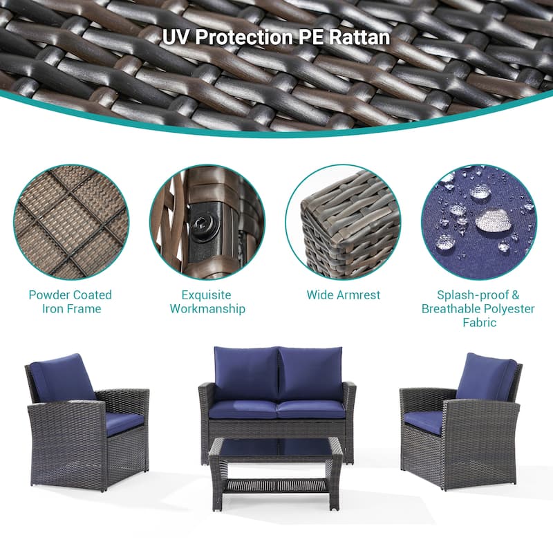 BONOSUKI Outdoor Furniture 4-Piece Set,Patio PE Wicker Rattan Sofa Set