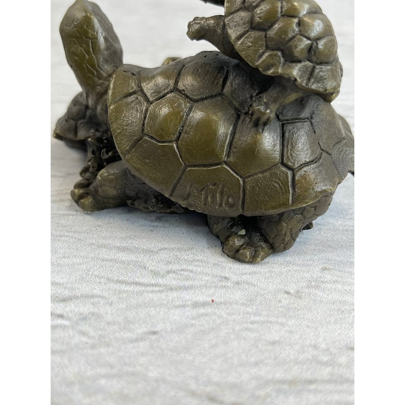 Original Mother Turtle With Baby Hatchling Bronze Sculpture Reptile Sea Statue