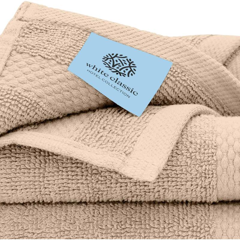 White Classic Luxury Cotton 8Pc Multi Size Towel Set [2 Bath Towels, 2 Hand Towels, 4 Washcloths]