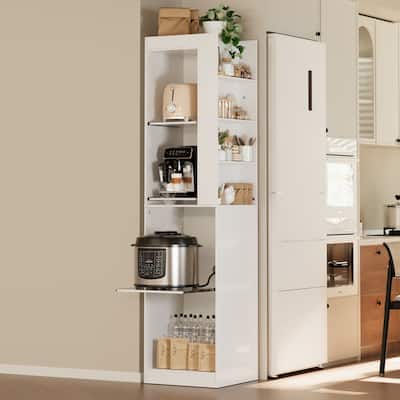 Slim Kitchen Storage Cabinet with 3 Pull-Out Shelves, Tall Pantry Organizer for Small Spaces, 16.3”W x 68”H, MDF White Cabinet