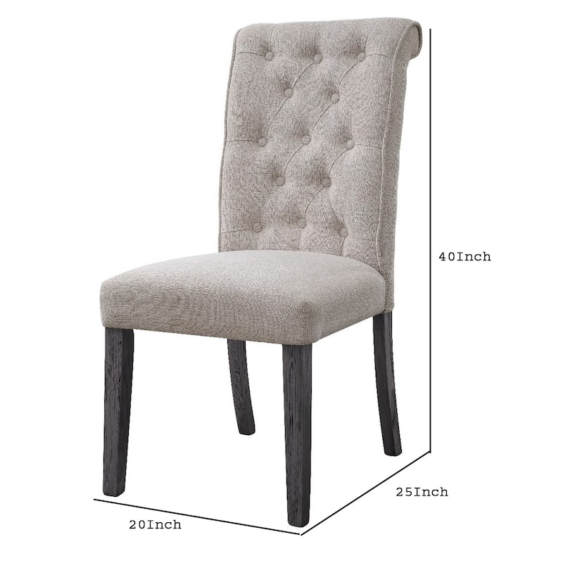 Side Chair with Button Tufted Backrest, Set of 2, Beige