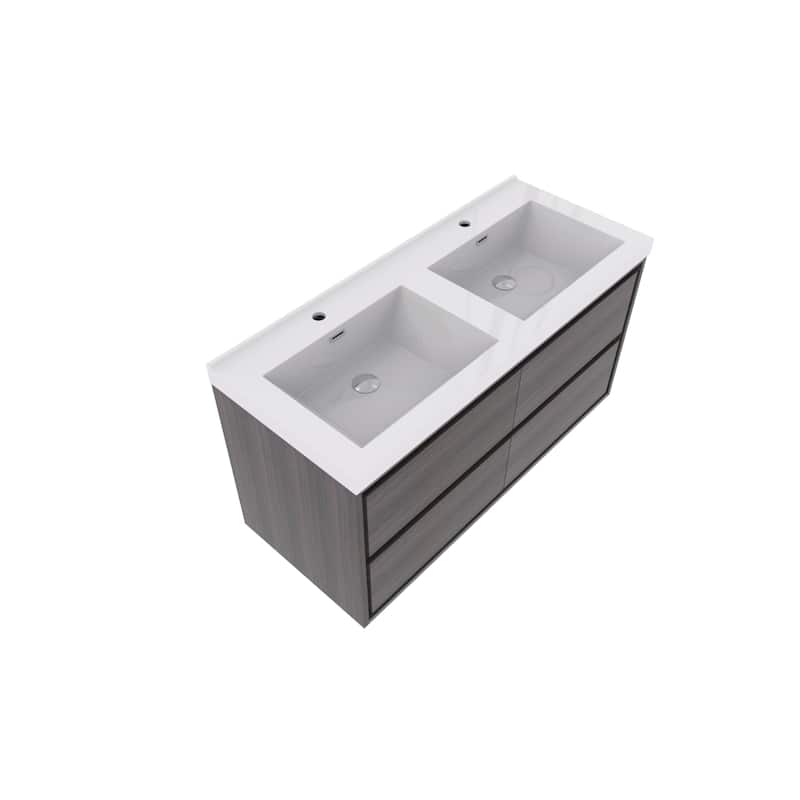 Sage 60" wall mounted bathroom vanity with double basin acrylic top
