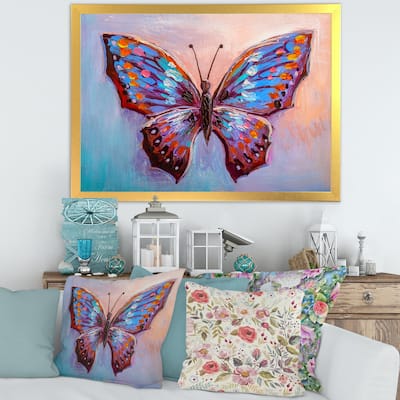 Designart 'Vintage Blue Butterfly II' Modern Framed Art Print