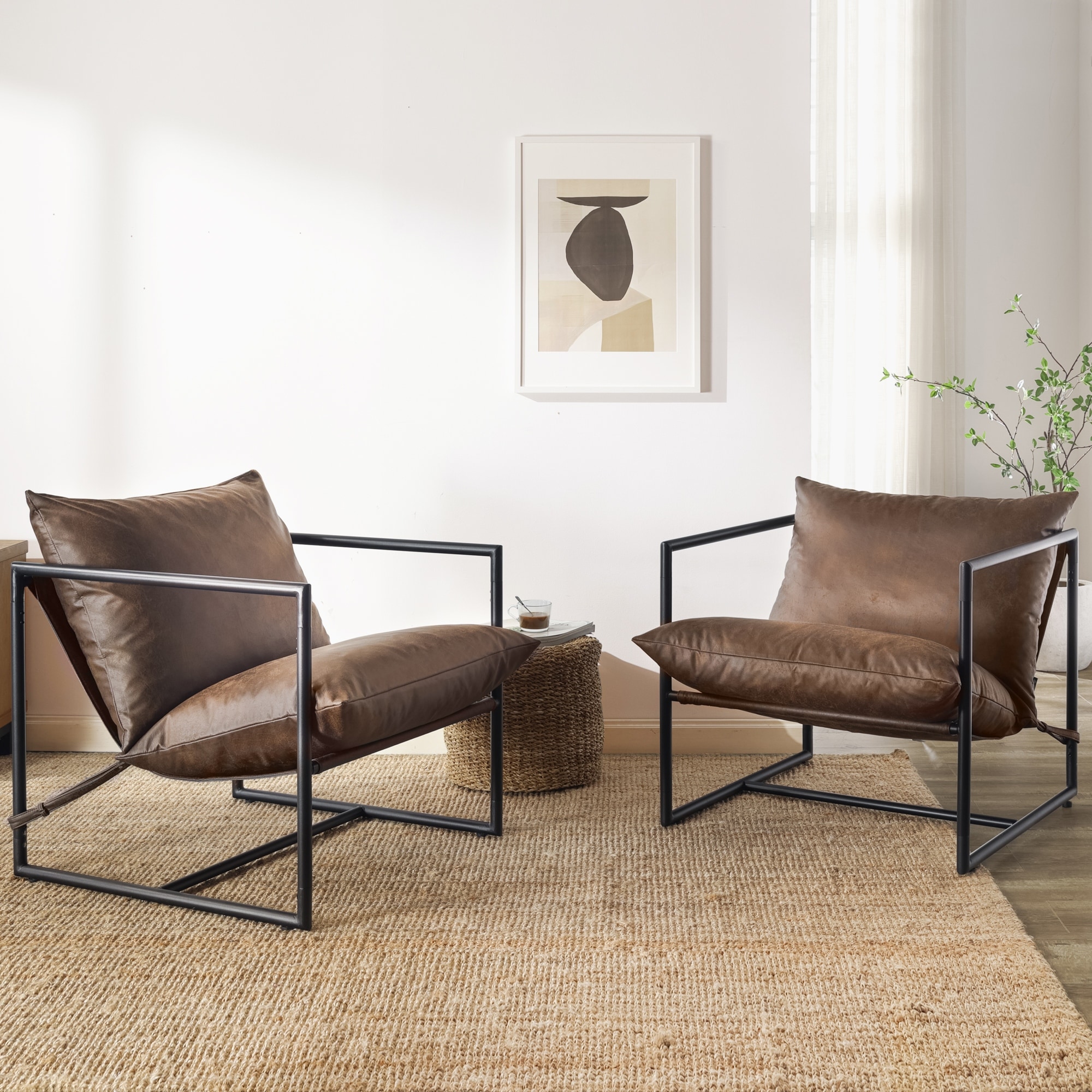 Brown leather sling chair 2025