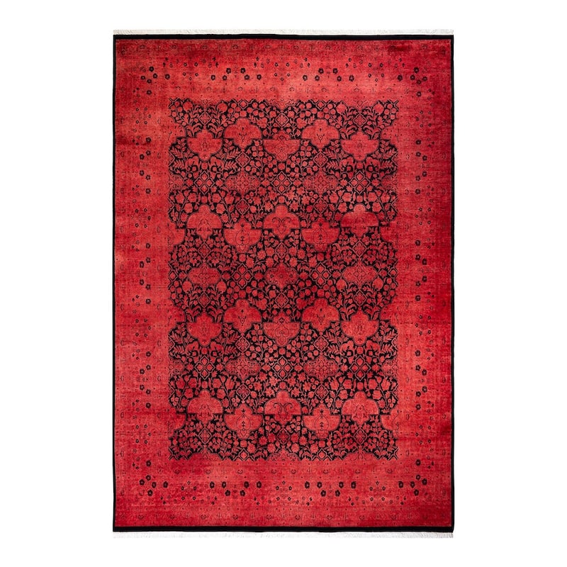 Overton Hand Knotted Wool Vintage Inspired Modern Contemporary Overdyed Red Area Rug - 8' 0" x 11' 1"