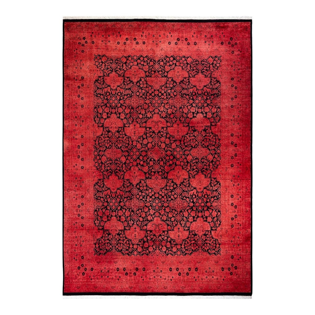 Overton Hand Knotted Wool Vintage Inspired Modern Contemporary Overdyed Red Area Rug - 8' 0" x 11' 1"