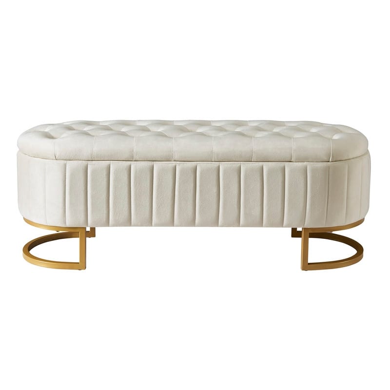 Velvet Upholstered Storage Bench, Button Tufted Storage Ottoman Bench with Metal Legs for Bedroom End of Bed, Living Room