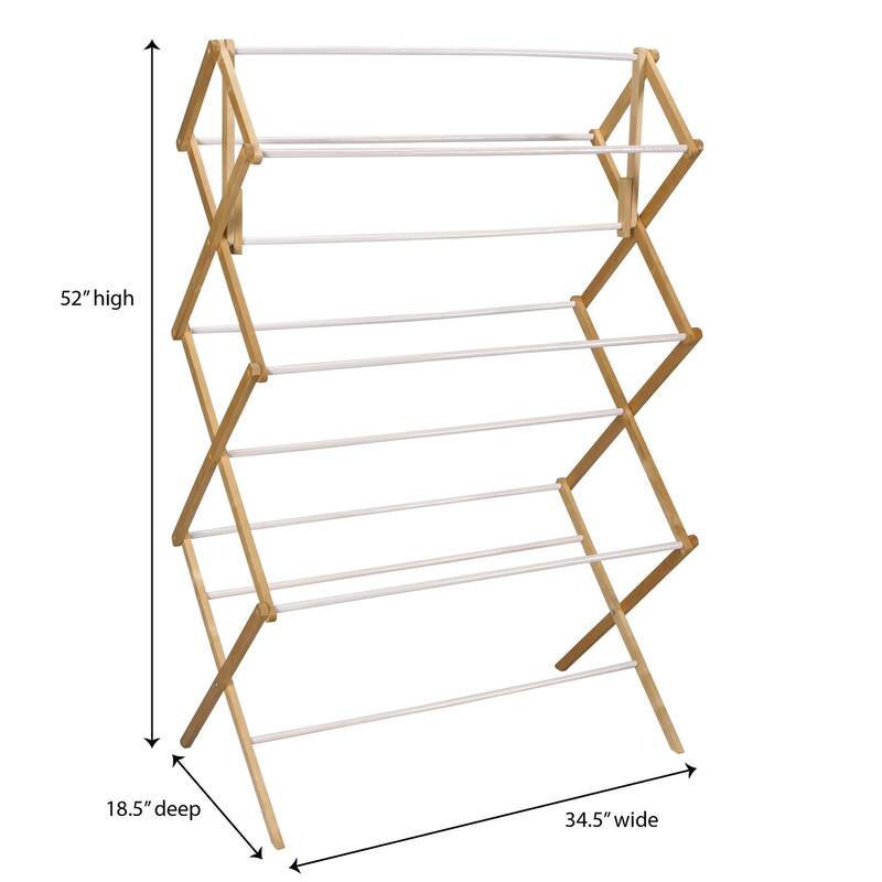 Household Essentials Bamboo Folding Clothes Drying Rack with Sturdy Frame, Folds for Storage