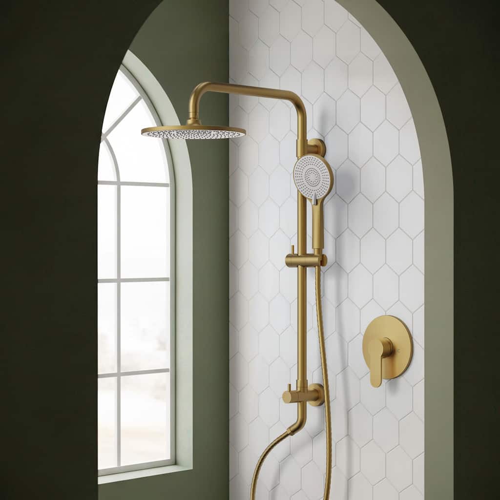 Wall Mount Pressure-Balanced Shower System 10"Rainfall Shower Head with Slider Bar Handheld