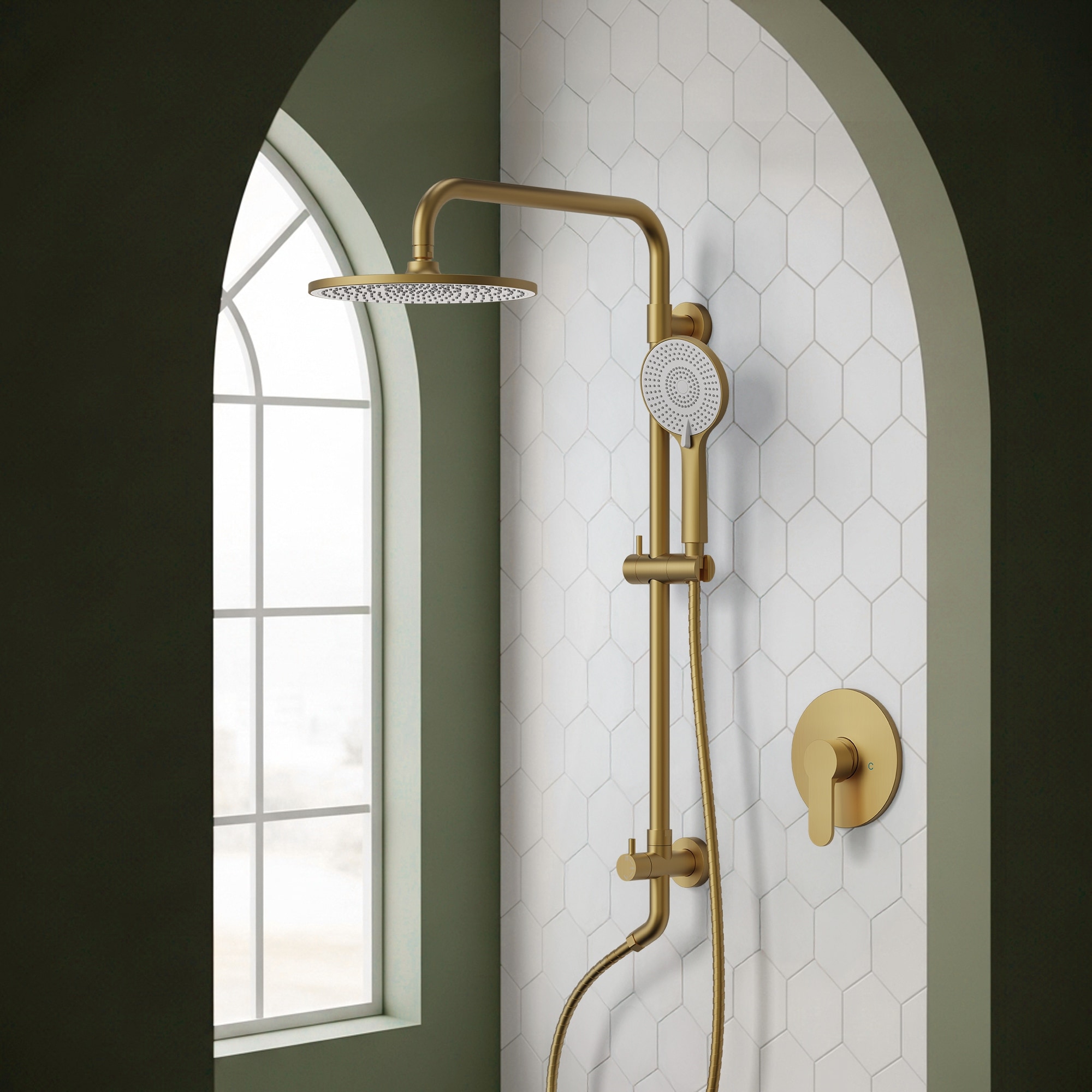 10"Rainfall Shower Head with Slider Bar Handheld Wall Mount Pressure-Balanced Shower System