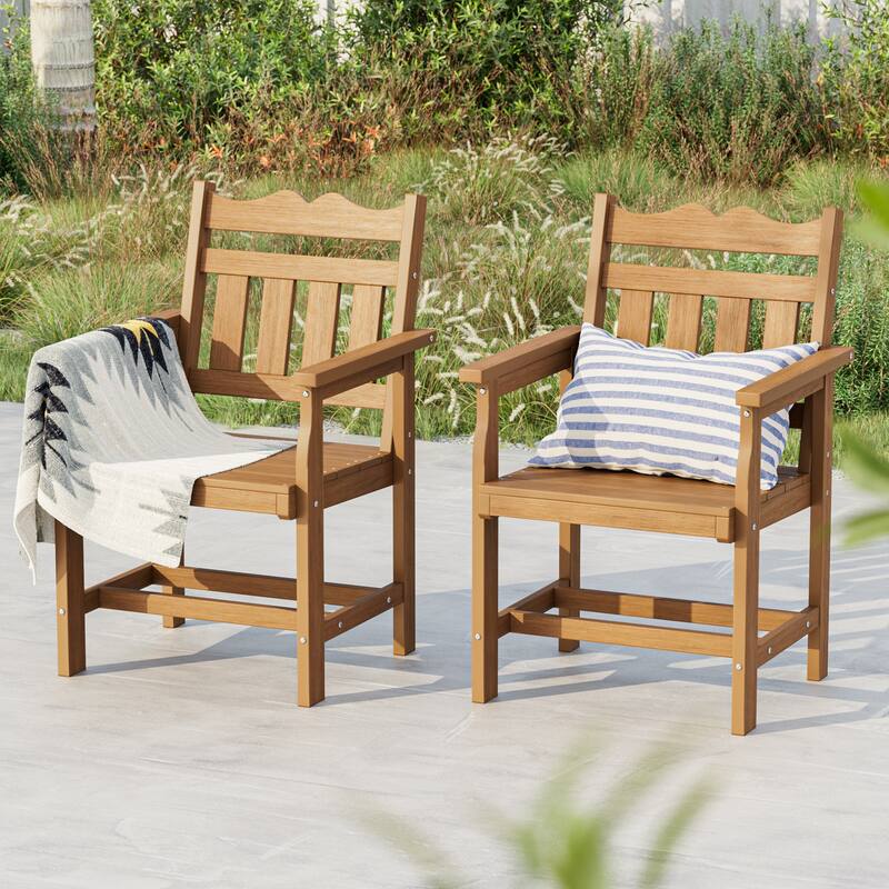 HIPS Patio Dining Chairs Ergonomic All-weather Patio Seats (Set of 2) - Teak