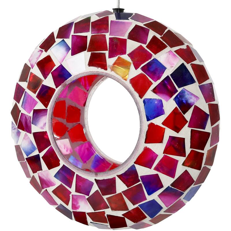 Outdoor Hanging Bird Feeder Crimson Glass Mosaic Fly-Through - 7"