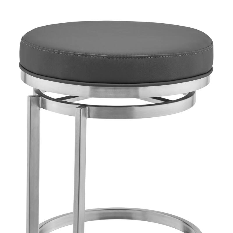 30" Backless Swivel Bar Stool, Faux Leather Upholstered Kitchen Stool with Brushed Stainless Steel Frame