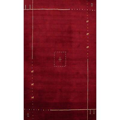 Hand Knotted Oriental 100% Wool Carpet Tribal Animal Pictorial Red Gabbeh Area Rug - 7' 11'' X 5' 7''