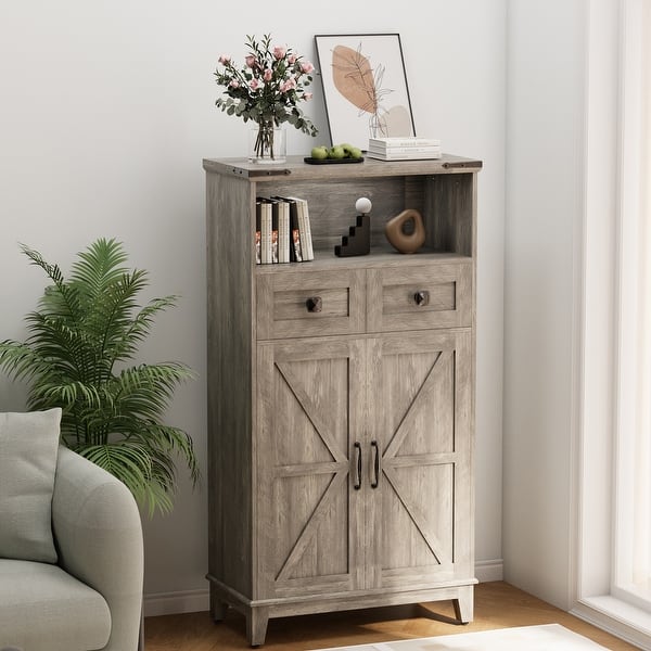 slide 2 of 11, EROMMY Farmhouse Storage Cabinet with Doors and Adjustable Shelves, Small Freestanding Floor Cabinet , Narrow Organizer Grey