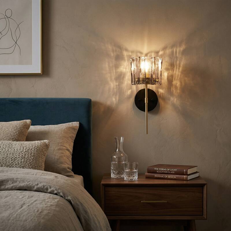 1-Light/ 2-Light Gold Hexagon Wall Sconce Glass Panels Shade