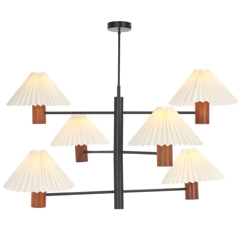 SAFAVIEH Jonnah 6 Light 41-inch Mango Wood & Iron Pendant - 45"W x 45"D x 34"H