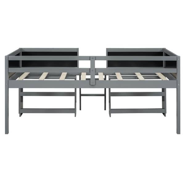 slide 2 of 24, Twin Size Low Loft Bed with Two Movable Shelves and Ladder Gray