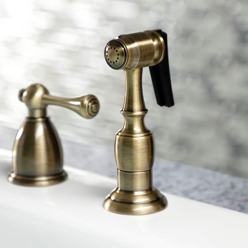 Heritage Deck Mount Widespread Kitchen Faucet with Brass Sprayer