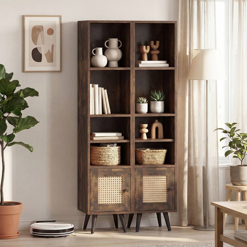 Gymax 6-Tier Tall Narrow Bookcase w/ Adjustable Shelf & Boho Style