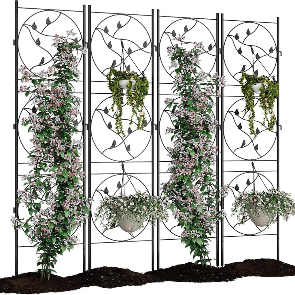 4-Pack 72 in H Metal Trellis for Climbing Plants Outdoor Garden Trellis for Vines Flowers and Vegetables Black