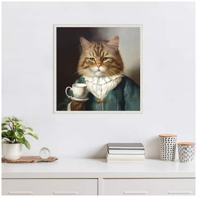 Kate and Laurel Sylvie Teacup Cat Framed Canvas by The Creative Bunch Studio