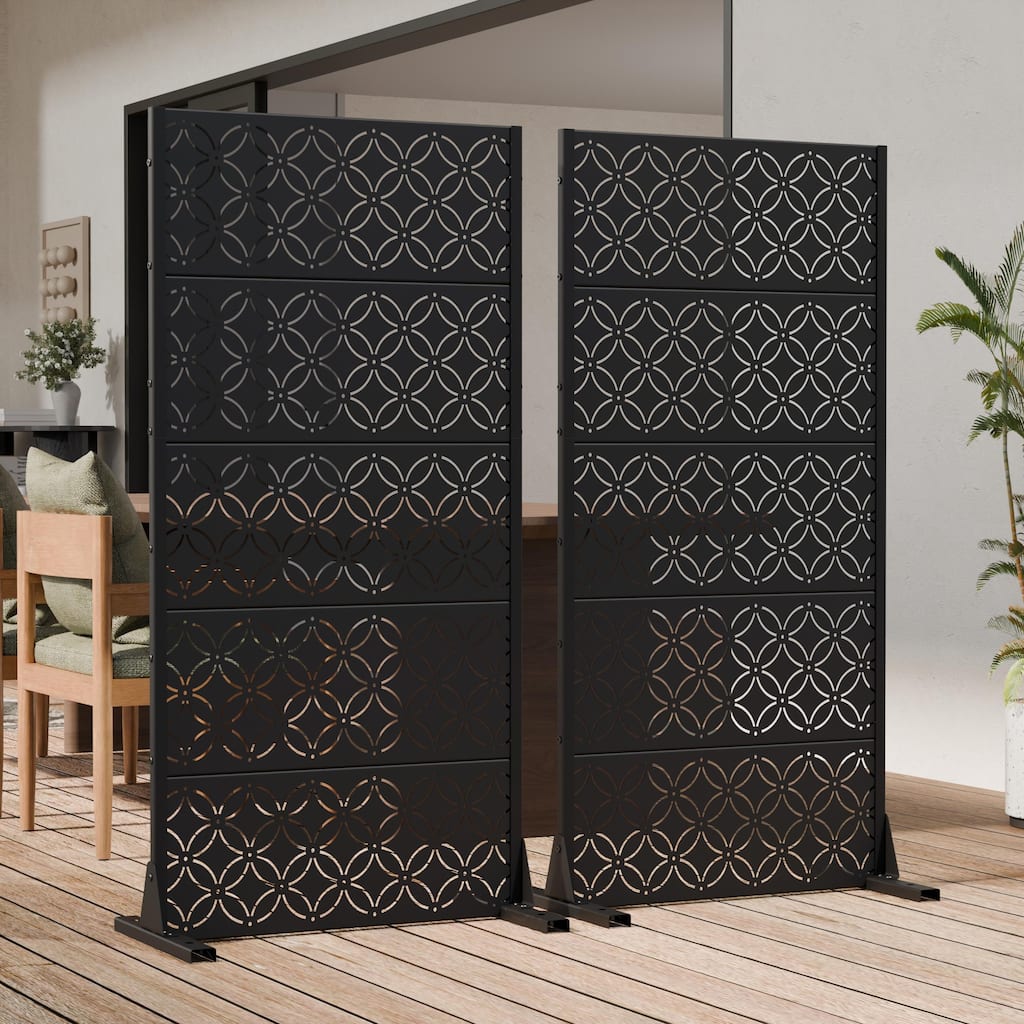 2Pcs Outdoor Metal Privacy Screen Freestanding Decorative Fence Panel Laser Cut Garden Screen Divider