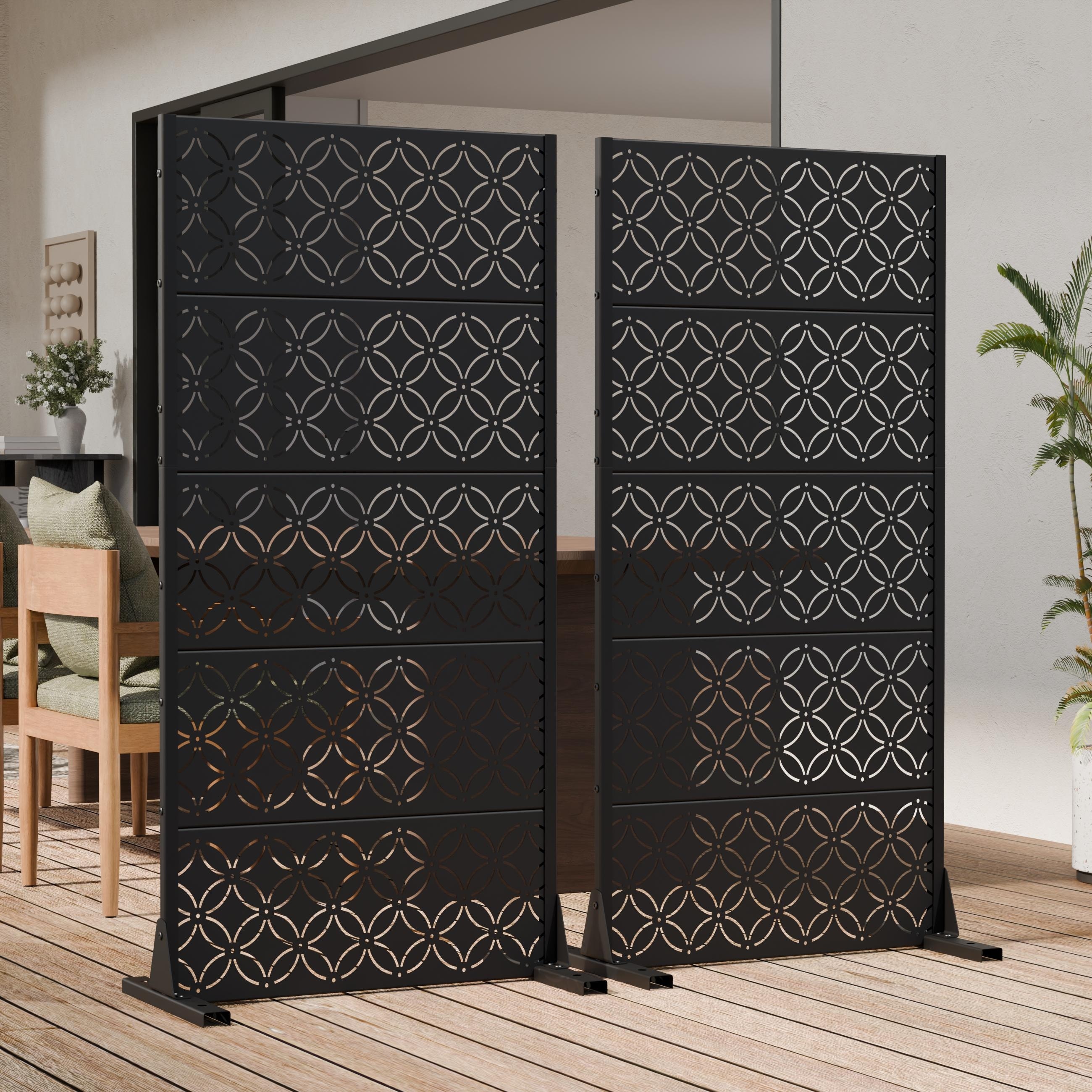 2Pcs Outdoor Metal Privacy Screen Freestanding Decorative Fence Panel Laser Cut Garden Screen Divider