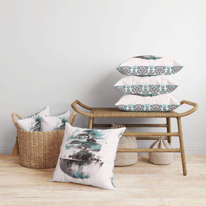 Blossom Bliss Bodhi Faux Suede Reversible Throw Pillow Pink and Turquoise