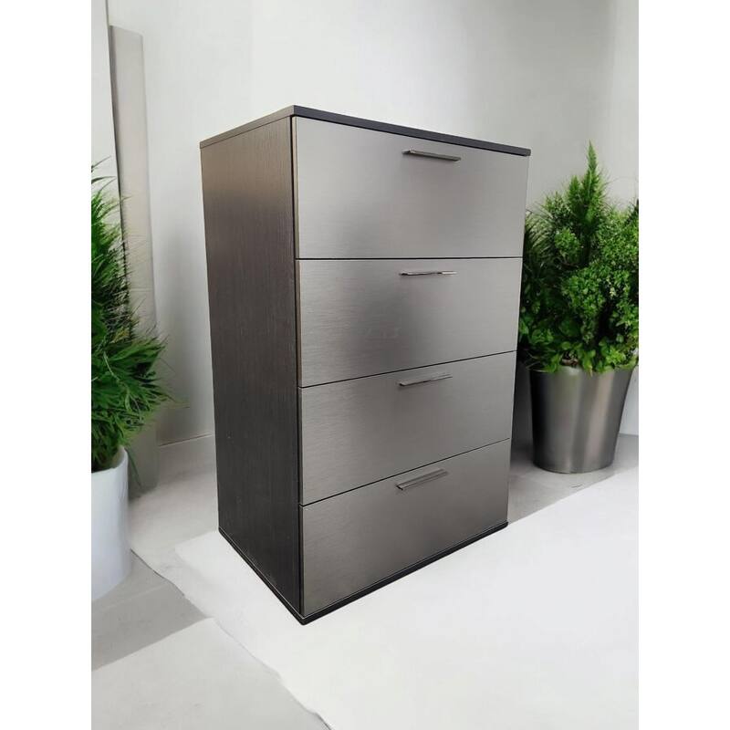 Bliss Glossy Four-Drawer Jumbo Chest in Metallic Gray