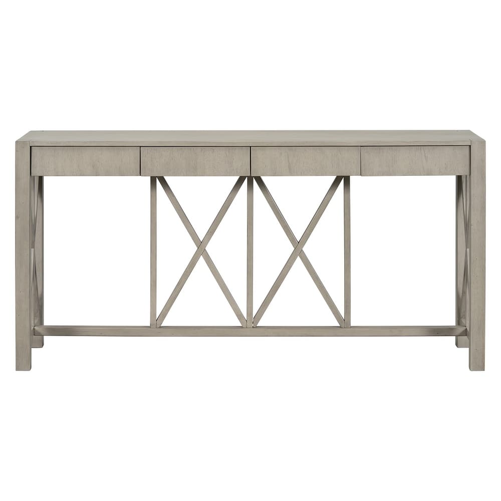 60''Acacia Veneer Console Table with 4 Spacious Drawers