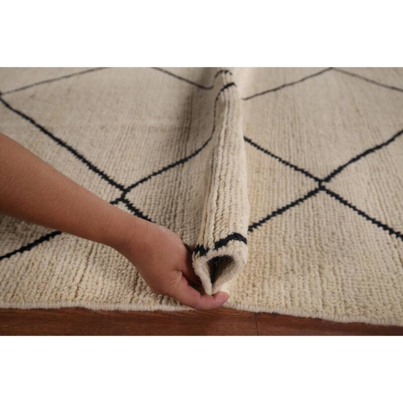 Trellis Moroccan Oriental Area Rug Hand-Knotted Beige Wool Carpet - 5'7"x 8'0"