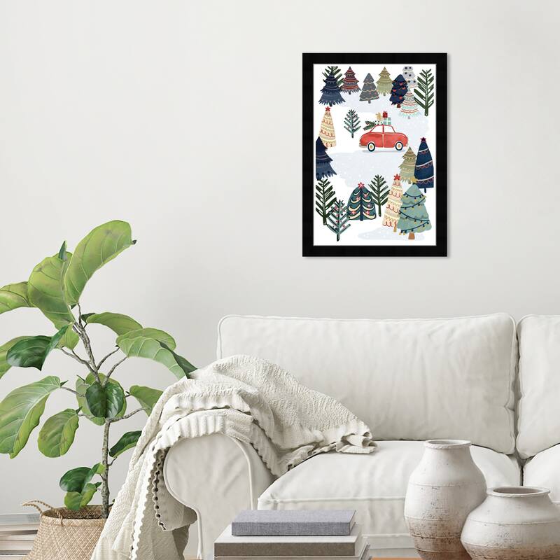Wynwood Studio Prints Holiday and Seasonal Holiday Decorative Drive Green and Dark Orange Scandinavian Wall Art Canvas Print - Black