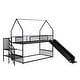 preview thumbnail 7 of 11, Convertible Twin over Twin Metal House Bunk Kids Bed with Slide,Full-length Guardrail and Storage Staircase
