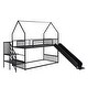 preview thumbnail 7 of 22, Twin Size Metal Bunk Bed House Design with Slide, Staircase, and Storage for Kids, Black Finish