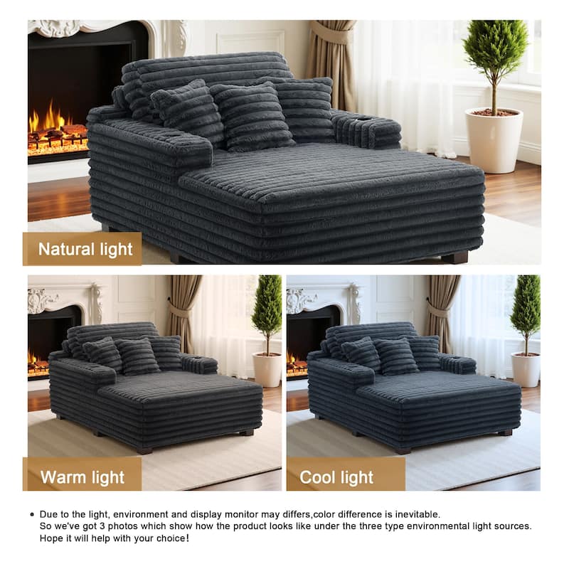 Indoor Oversized Plush Chaise Lounge with Pillows and Cup Holder