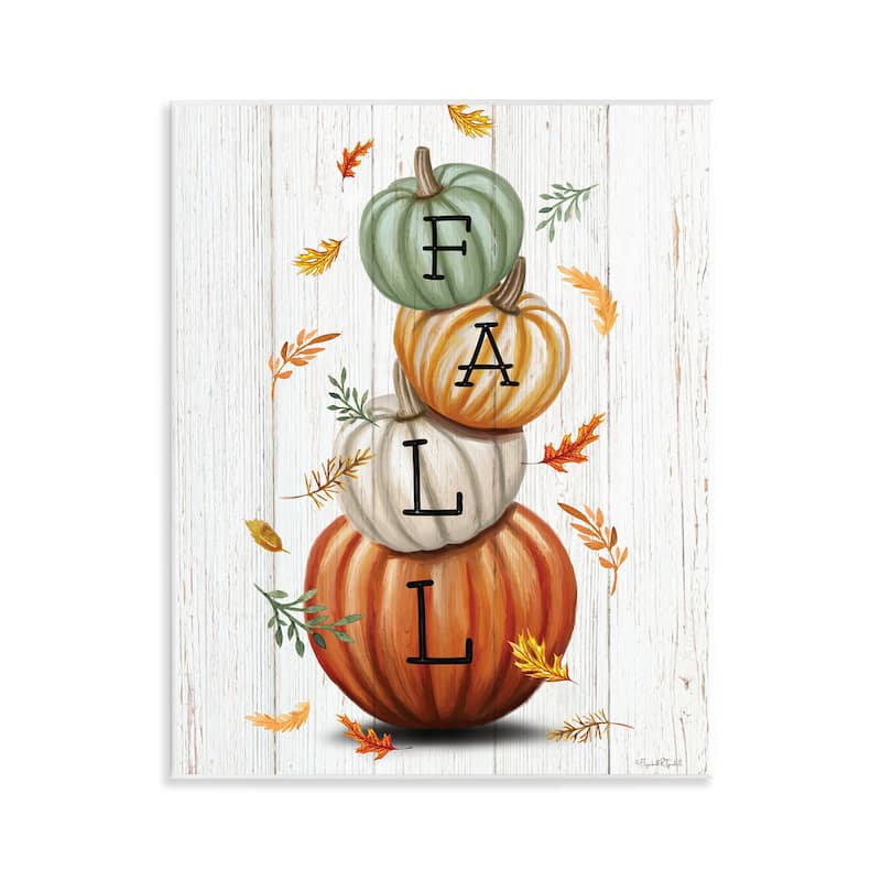 Stupell Falling Leaves & Pumpkin Stack Wall Plaque Art Design By Elizabeth Tyndall - 11 x 14