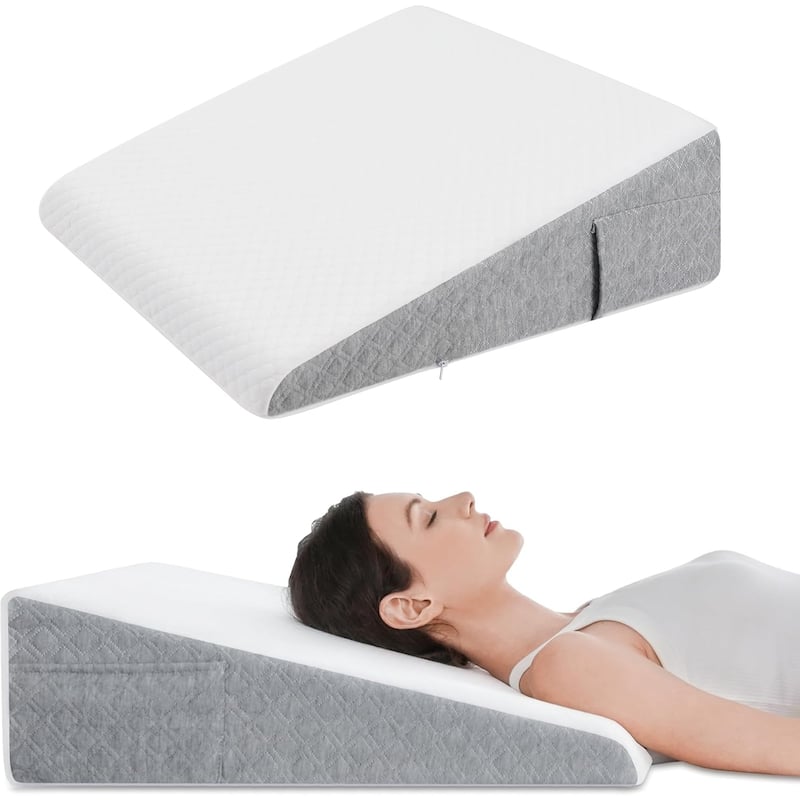 Wedge Memory Foam Bed Pillow and Washable Cover - Gray - Medium - High Loft - Single - Specialty
