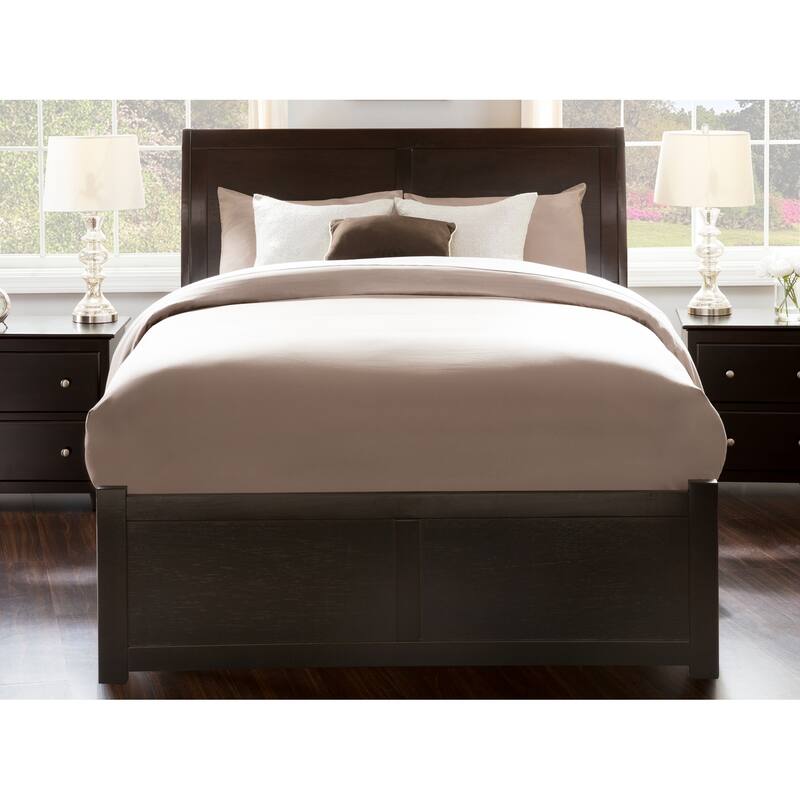 Solid Wood Platform Bed with Footboard & Storage - King Size Bed Frame, Espresso Finish