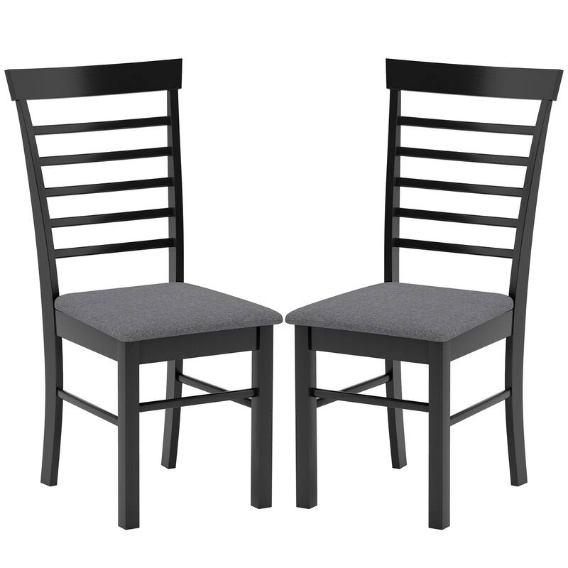 HOMCOM Wooden Dining Chairs Set of 2, Farmhouse Upholstered Kitchen Chairs with Rubber Wood Frame for Living Room, Dining Room - Black