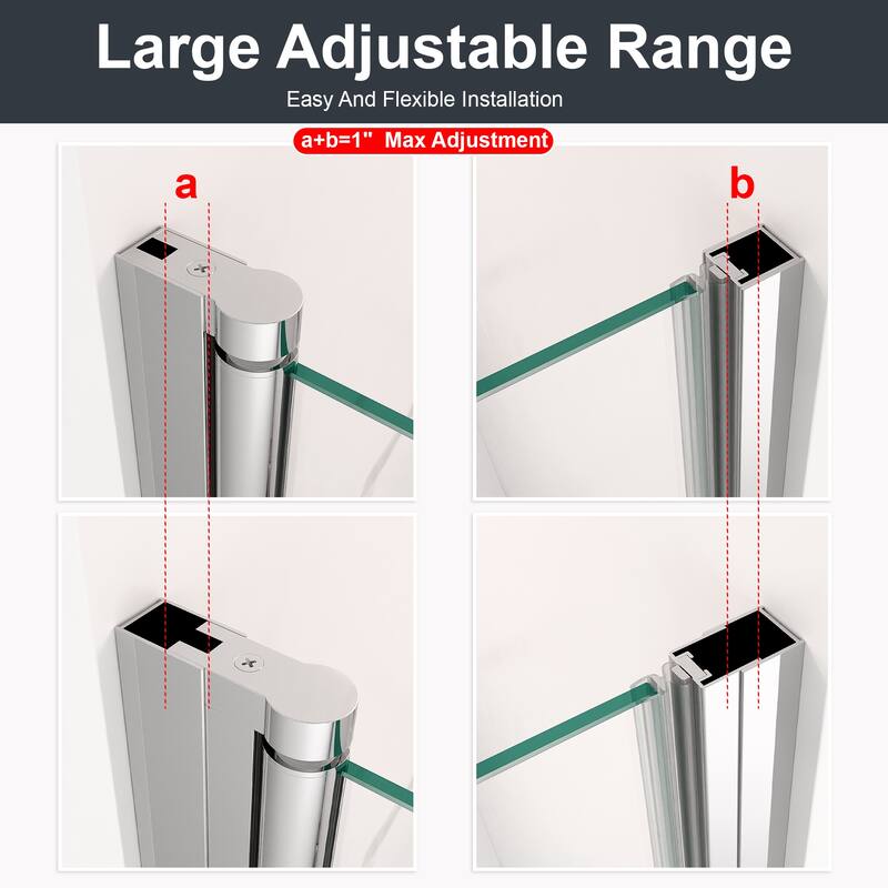 GDFStudio - Modern Semi-Frameless Circular Pivot Shower Door with 1/4" SGCC Tempered Glass, Magnetic Soft Close & Knob Handle