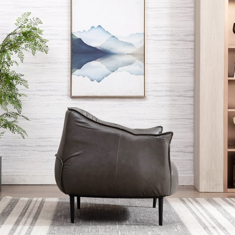 KINWELL 33" Wide Faux Vegan Leather Upholstery Barrel Chair