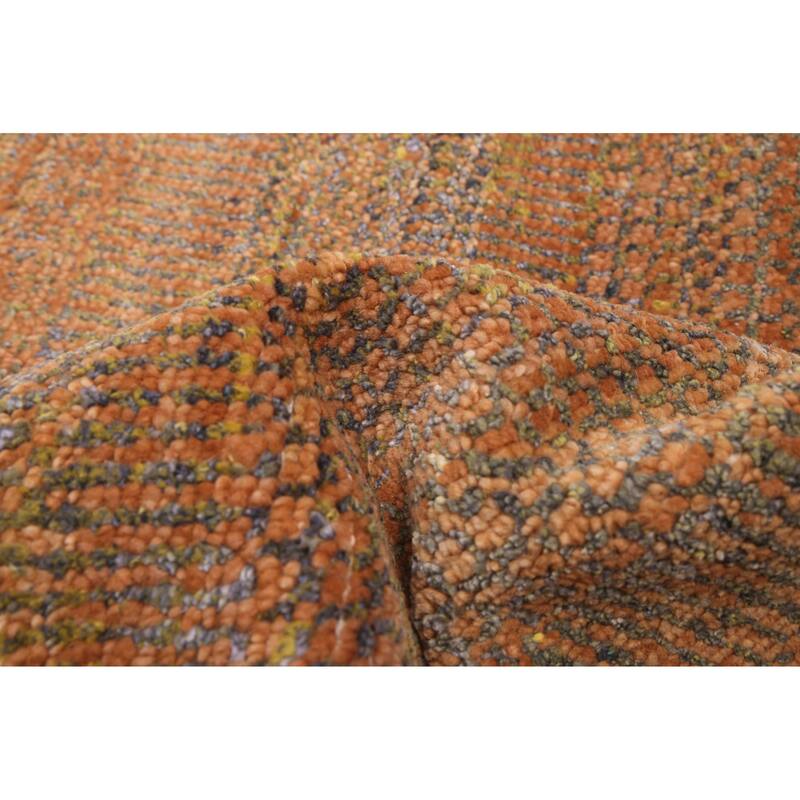 ECARPETGALLERY Hand-knotted Silk Shadow Light Brown Wool Rug - 4'0 x 11'10